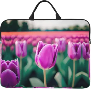 Purple Tulips 14in Laptop Case Sleeve Bag  Versatile Shoulder Messenger Briefcase, Designed for Business Travel