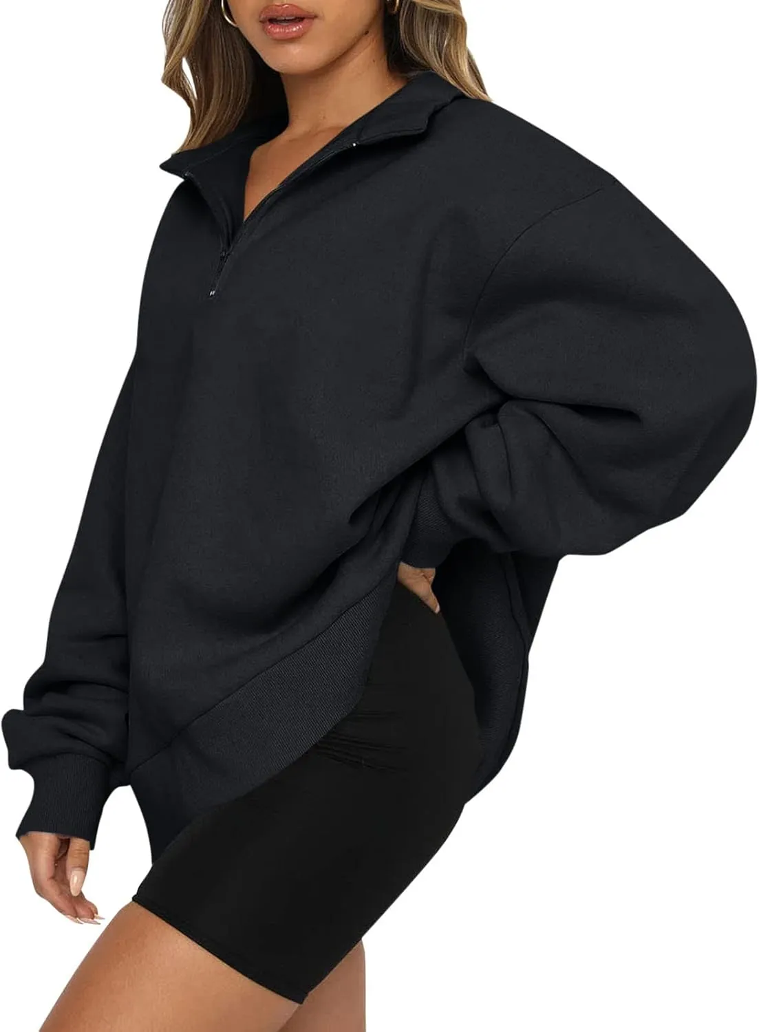 Quarter Zip Pullover Women Oversized Scuba Dupes Sweatshirt Fall Fashion 2023 Half Zip Hoodies Pullover Y2K Teen Girl Clothes