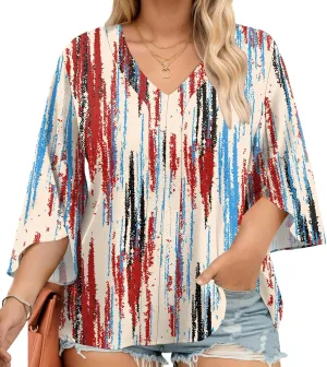 Romanstii Plus Size 3/4 Length Sleeve Womens Tops V-Neck Flowy Blouses Business Casual Summer Shirts 2025