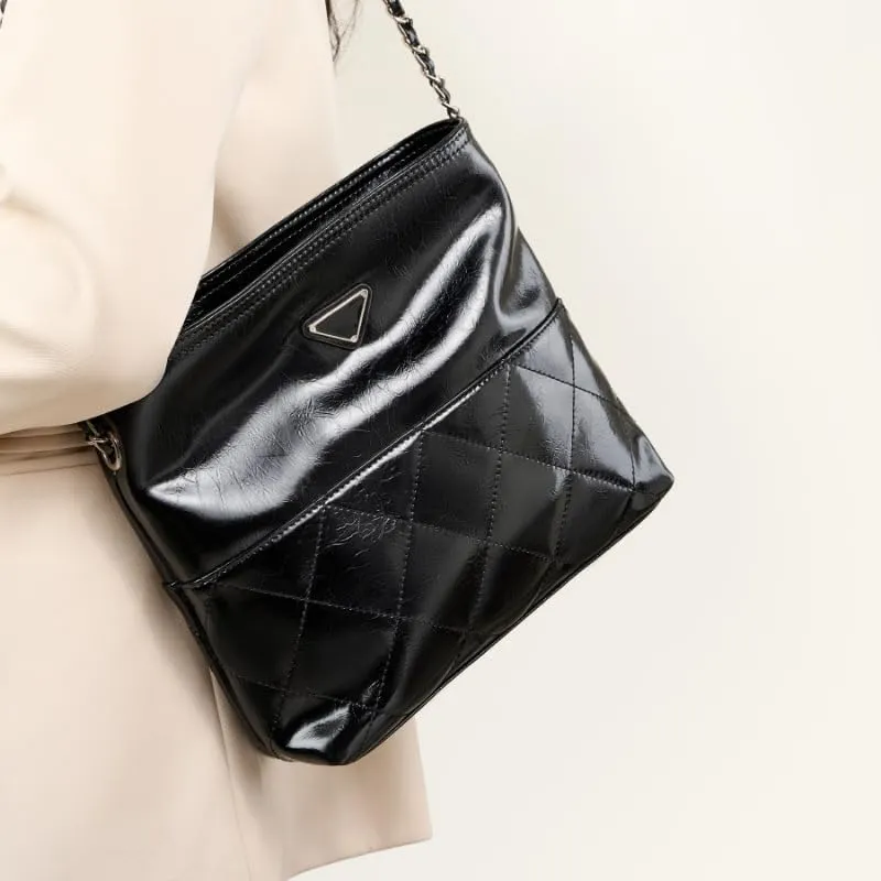 Satchel purse tote bag first layer cowhide versatile small square bag fashionable commuter shoulder bag(Black)