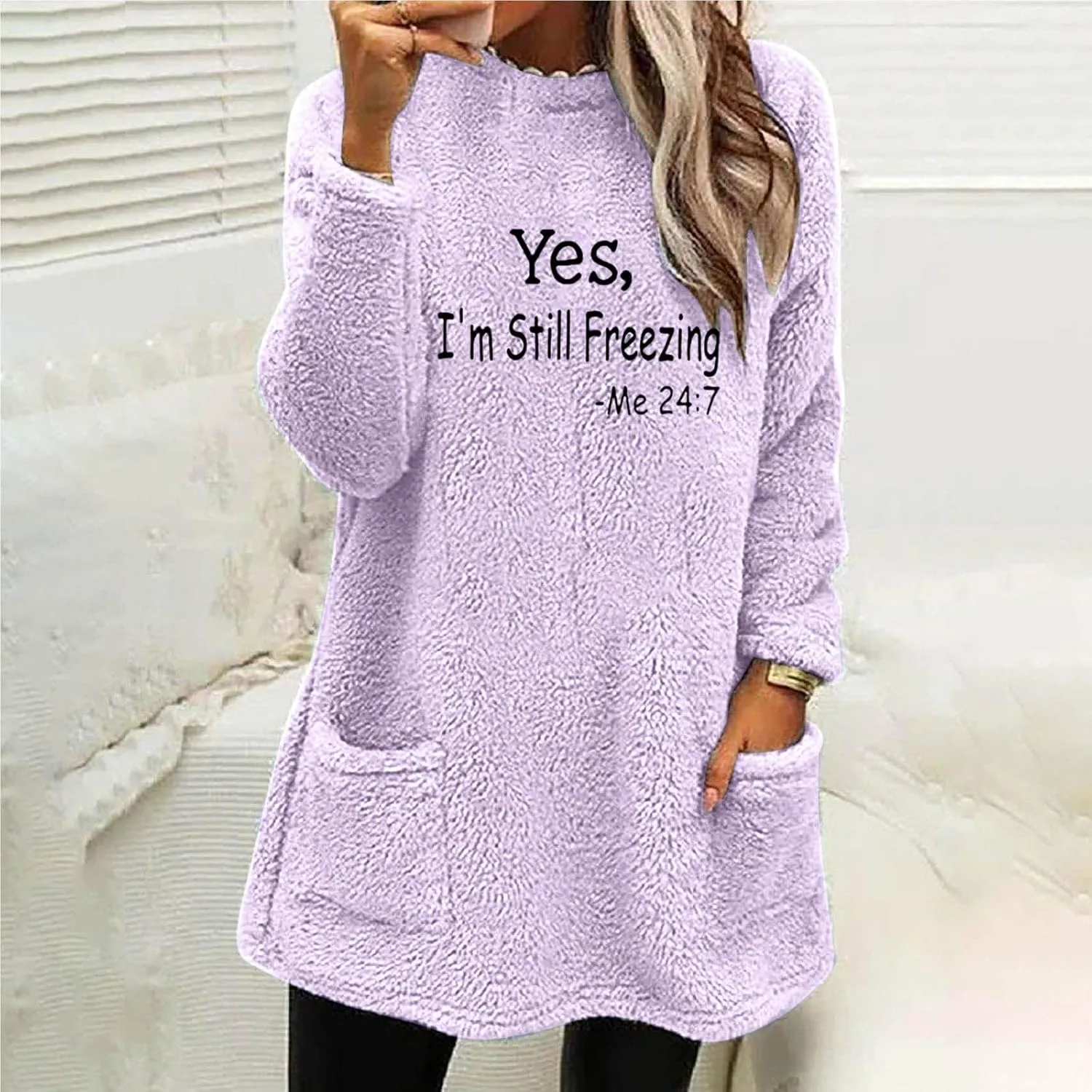 Sherpa Sweatshirts For Women Trendy 2024 Warm Fall Winter Fuzzy Fleece Pullover Tops Cute Sweater Loungewear