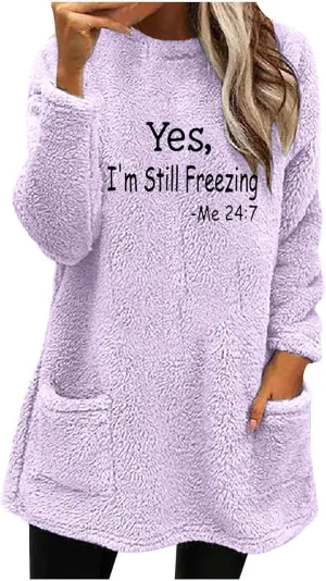 Sherpa Sweatshirts For Women Trendy 2024 Warm Fall Winter Fuzzy Fleece Pullover Tops Cute Sweater Loungewear