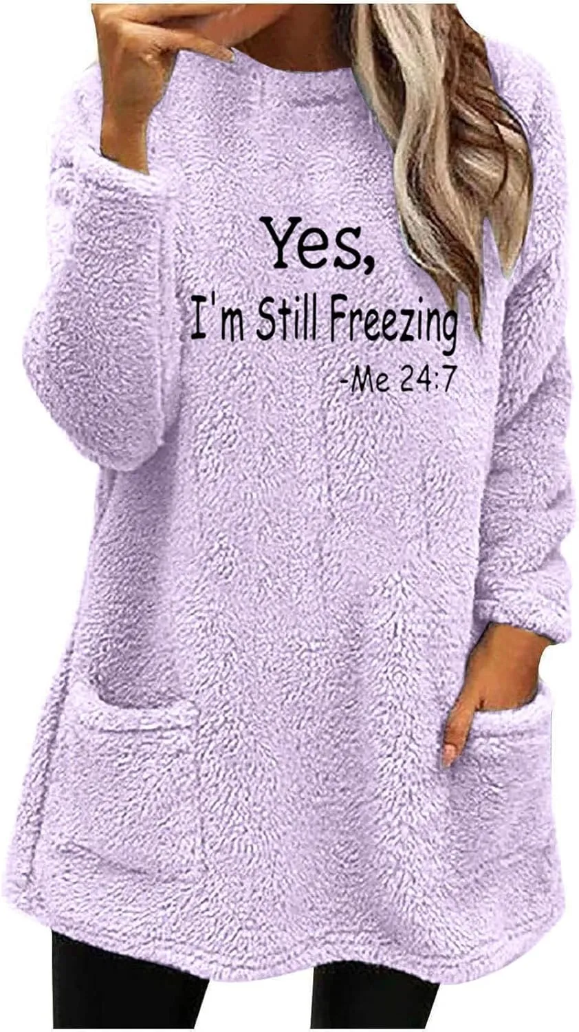 Sherpa Sweatshirts For Women Trendy 2024 Warm Fall Winter Fuzzy Fleece Pullover Tops Cute Sweater Loungewear