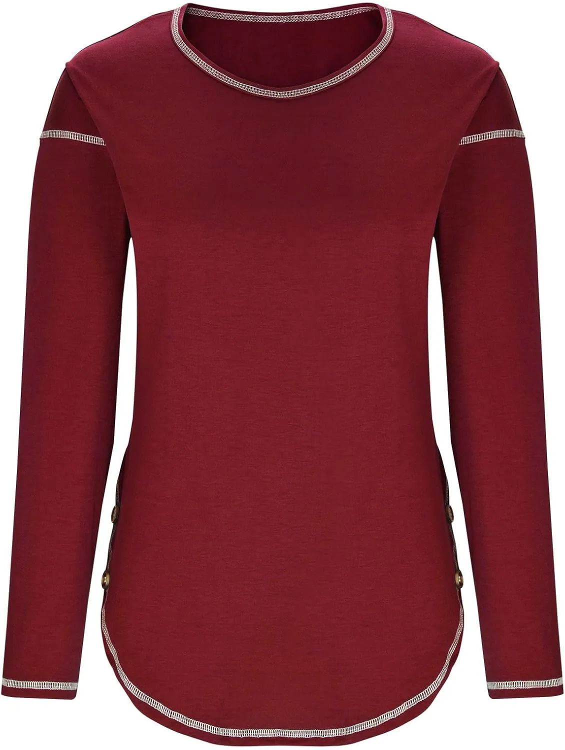 Shirts for Women Long Sleeve Crewneck Pullover Plain Tight Basic Tees Daily Workout Blouses Fashion Irregular Hem