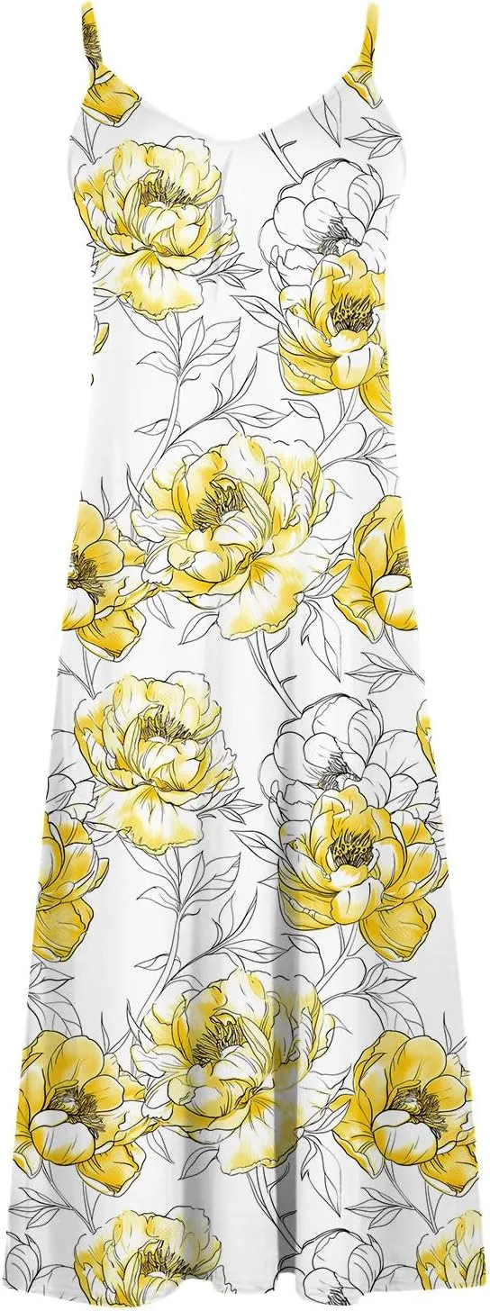 Sleeveless Floral Print Maxi Dress for Women Casual Summer Tank Dresses Beach Vacation Flowy Bohemian Trendy Sundress