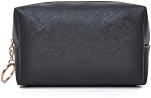 Small Makeup Bag,PU Leather Portable Versatile Zipper Pouch Travel Cosmetic Organizer for Women (black)