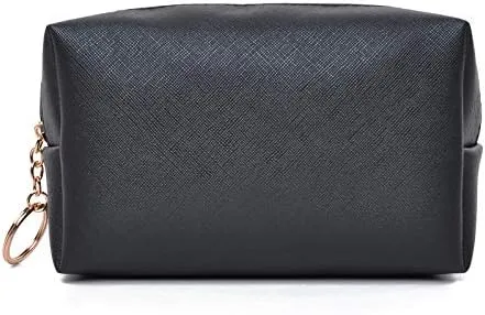 Small Makeup Bag,PU Leather Portable Versatile Zipper Pouch Travel Cosmetic Organizer for Women (black)