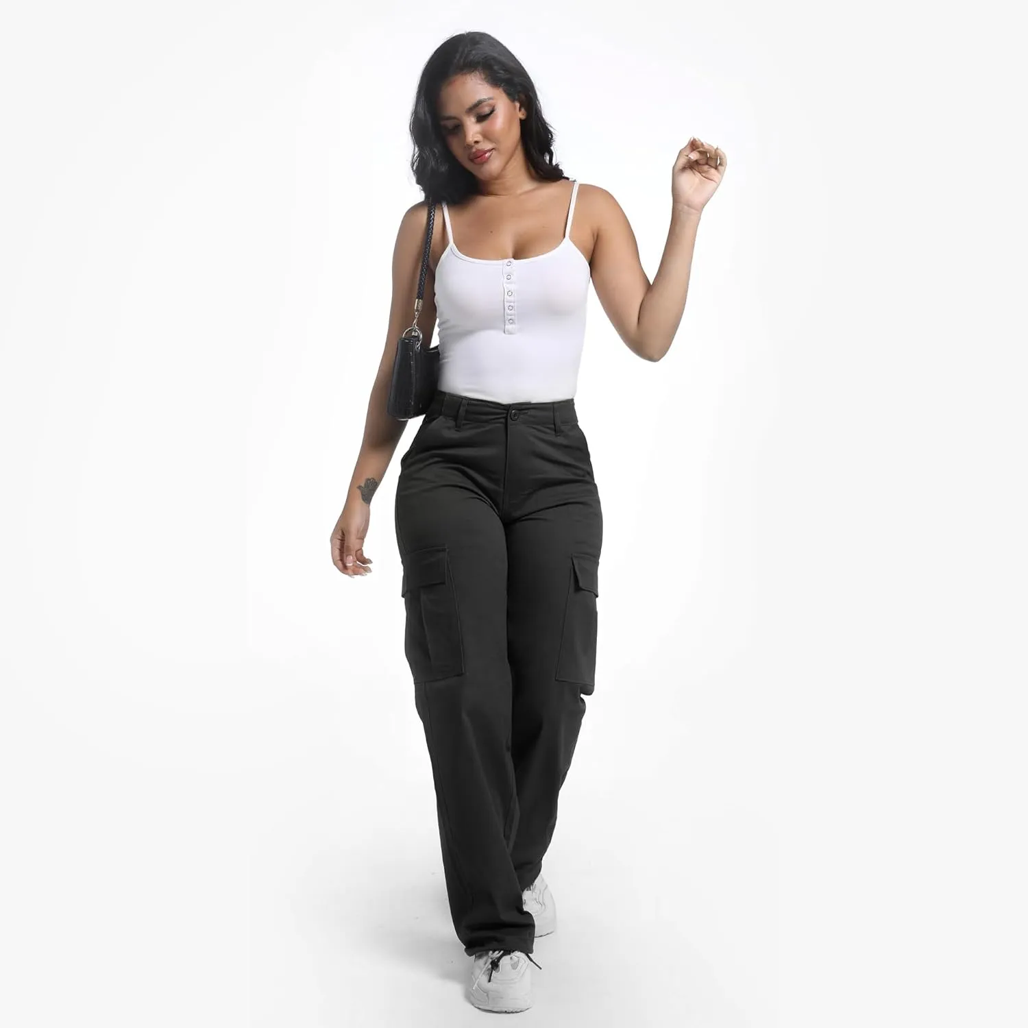 Soulsfeng Women's Baggy Cargo Pants Relaxed Fit Casual Cotton Hiking Pants with 6 Pockets