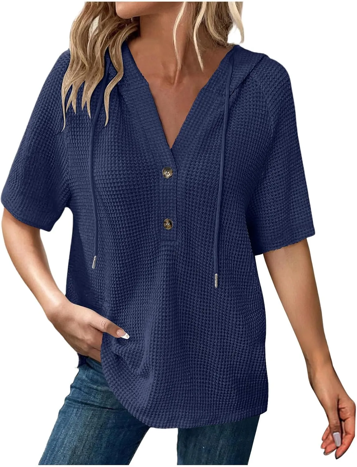 Spring Resort Wear Outfits Vacation Waffle Knit Tops Trendy 2025 Fashion Trends Cute Short Sleeve Hoodie Oversized