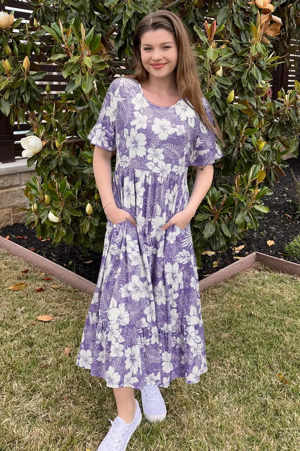 STYLEWORD Women's Summer 2025 Casual Short Sleeve Tiered Flowy Spring Dress Long Midi Beach Sundress Vacation Outfits