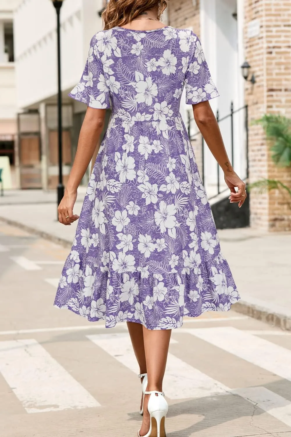 STYLEWORD Women's Summer 2025 Casual Short Sleeve Tiered Flowy Spring Dress Long Midi Beach Sundress Vacation Outfits
