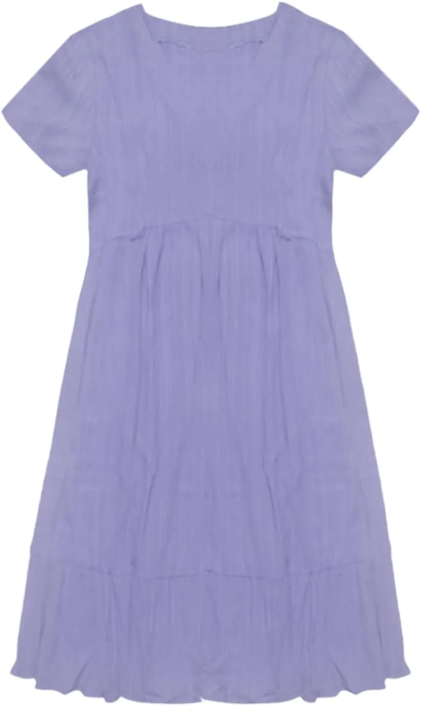 Summer Dresses for Women 2025 Trendy Short Sleeve Pleated Midi Dress Casual Flowy V Neck Elegant Beach Sundresses
