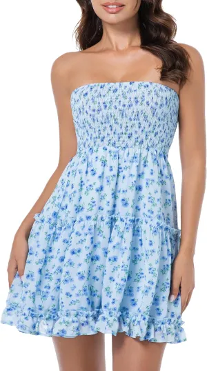 Summer Dresses for Women Strapless Tube Top Mini Dresses Beach Boho Sundress 2025