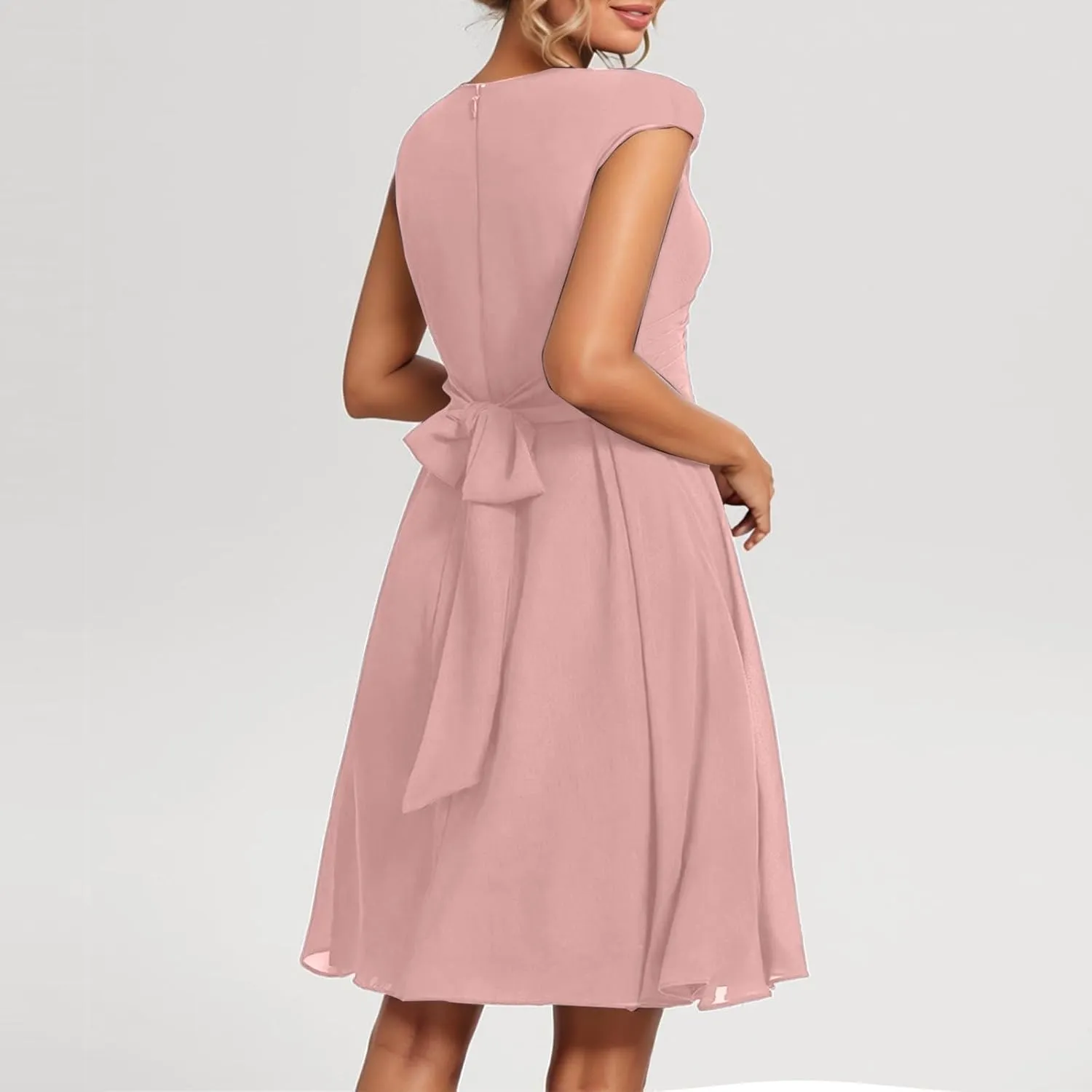 Summer Floral Chiffon Dresses for Women 2025 Midi Trendy Flowy Swing Empire Waist Cap Sleeve V Neck A Line Dress
