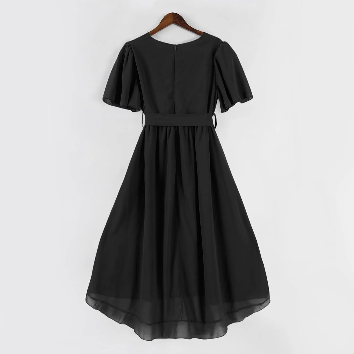 Summer Floral Chiffon Dresses for Women 2025 Midi Trendy Flowy Swing Short Sleeve V Neck Tie Elastic Waist A Line Dress