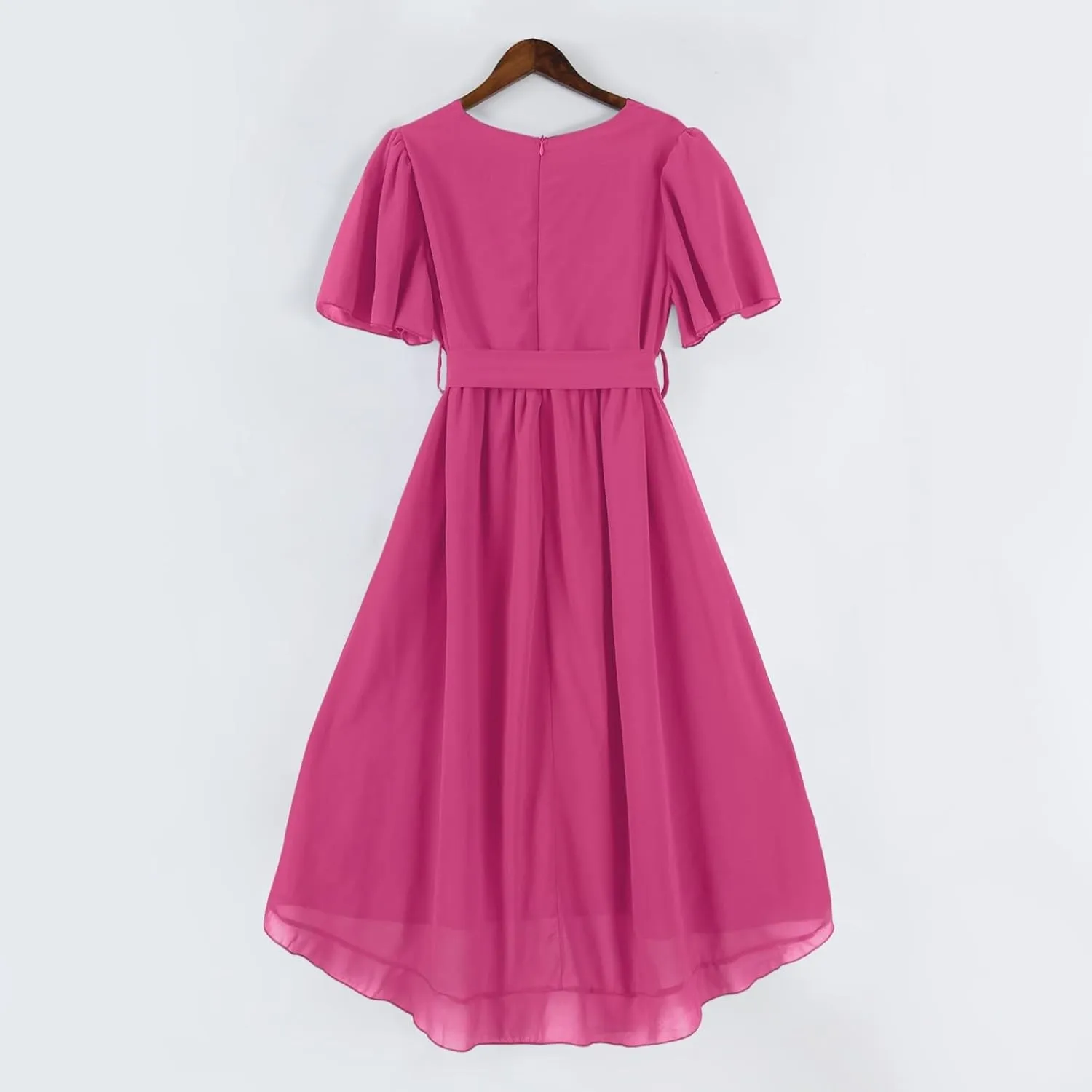Summer Floral Chiffon Dresses for Women 2025 Midi Trendy Short Sleeve V Neck Tie Elastic Waist Flowy Swing A Line Dress