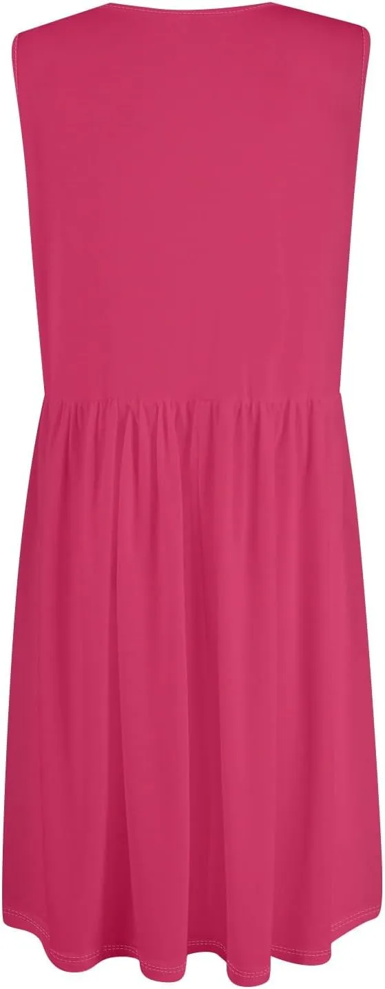 Sundresses for Women 2025 Casual Sleeveless Button V Neck Midi Dress Pleated Tank Dress with Pocket Summer Beach Outfits