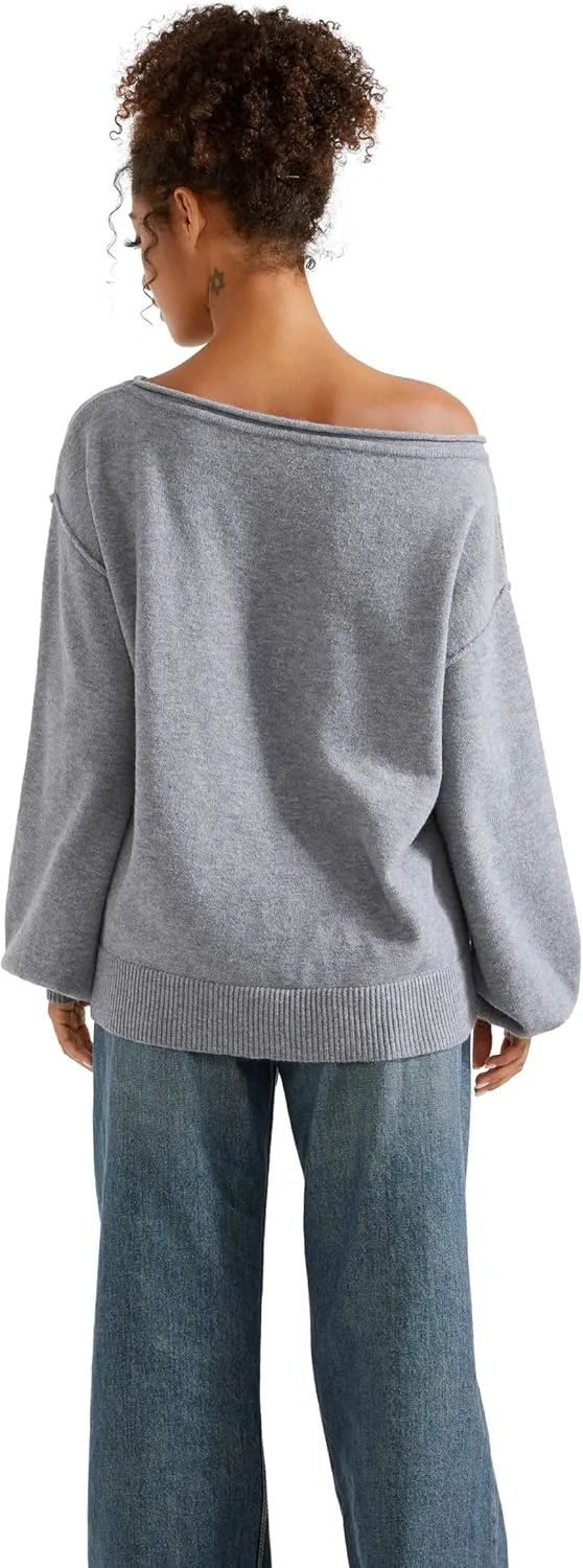 SUUKSESS Women Off The Shoulder Spring Sweaters Long Sleeve Boat Neck Oversized Pullover Sweater Tops