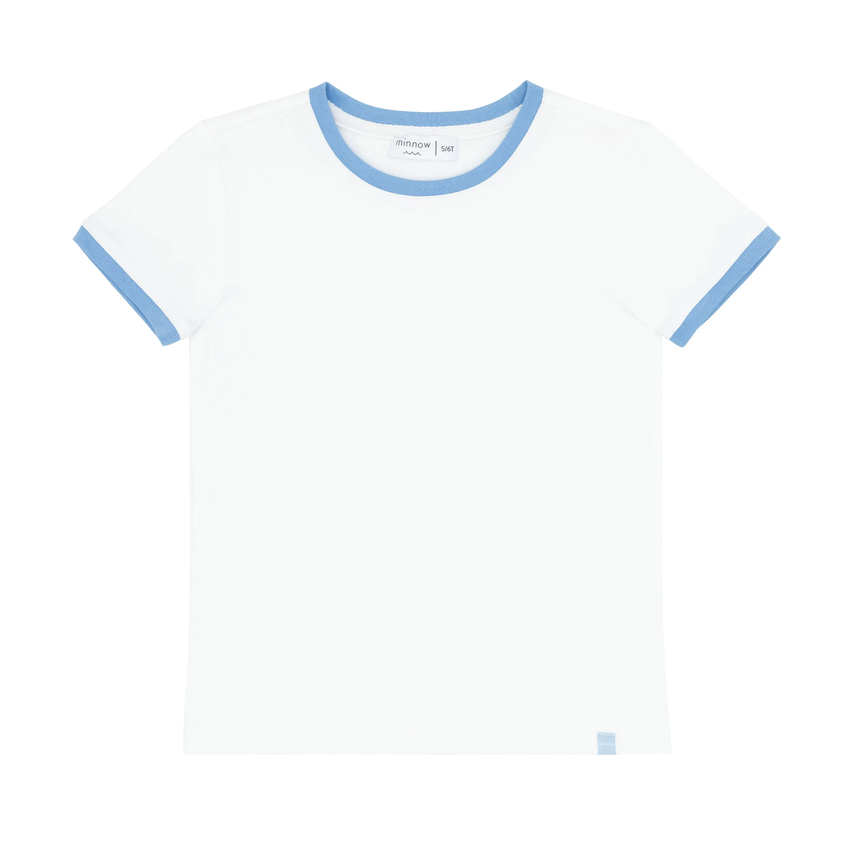 unisex white cotton ringer tee with surfside blue trim