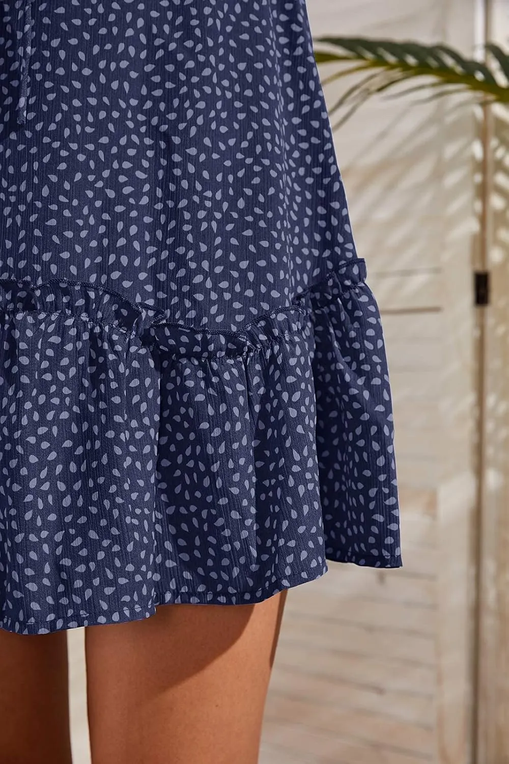 Valphsio Womens Smocked Dress Ruffle Floral Tie Front Boho Short Dresses