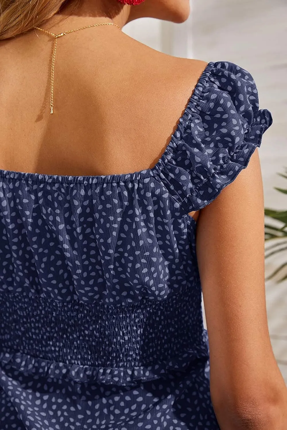 Valphsio Womens Smocked Dress Ruffle Floral Tie Front Boho Short Dresses