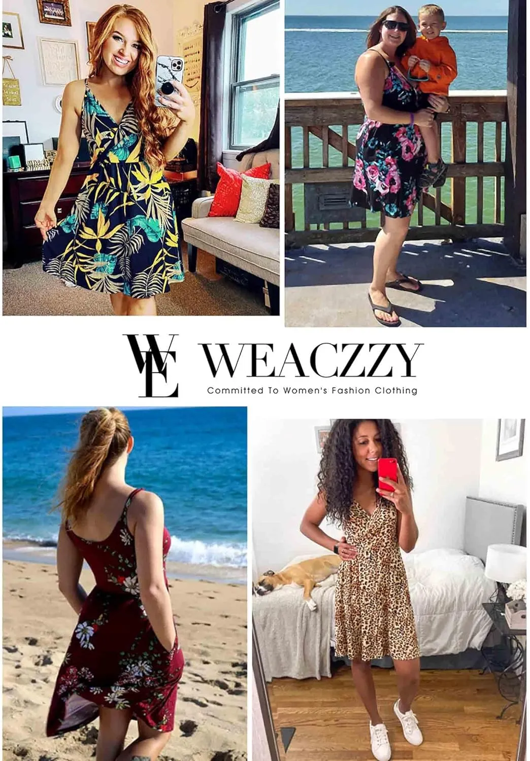 WEACZZY Women's 2025 Summer Dresses V Neck Spaghetti Strap Sundress Casual Beach Flowy Mini Dress with Pockets