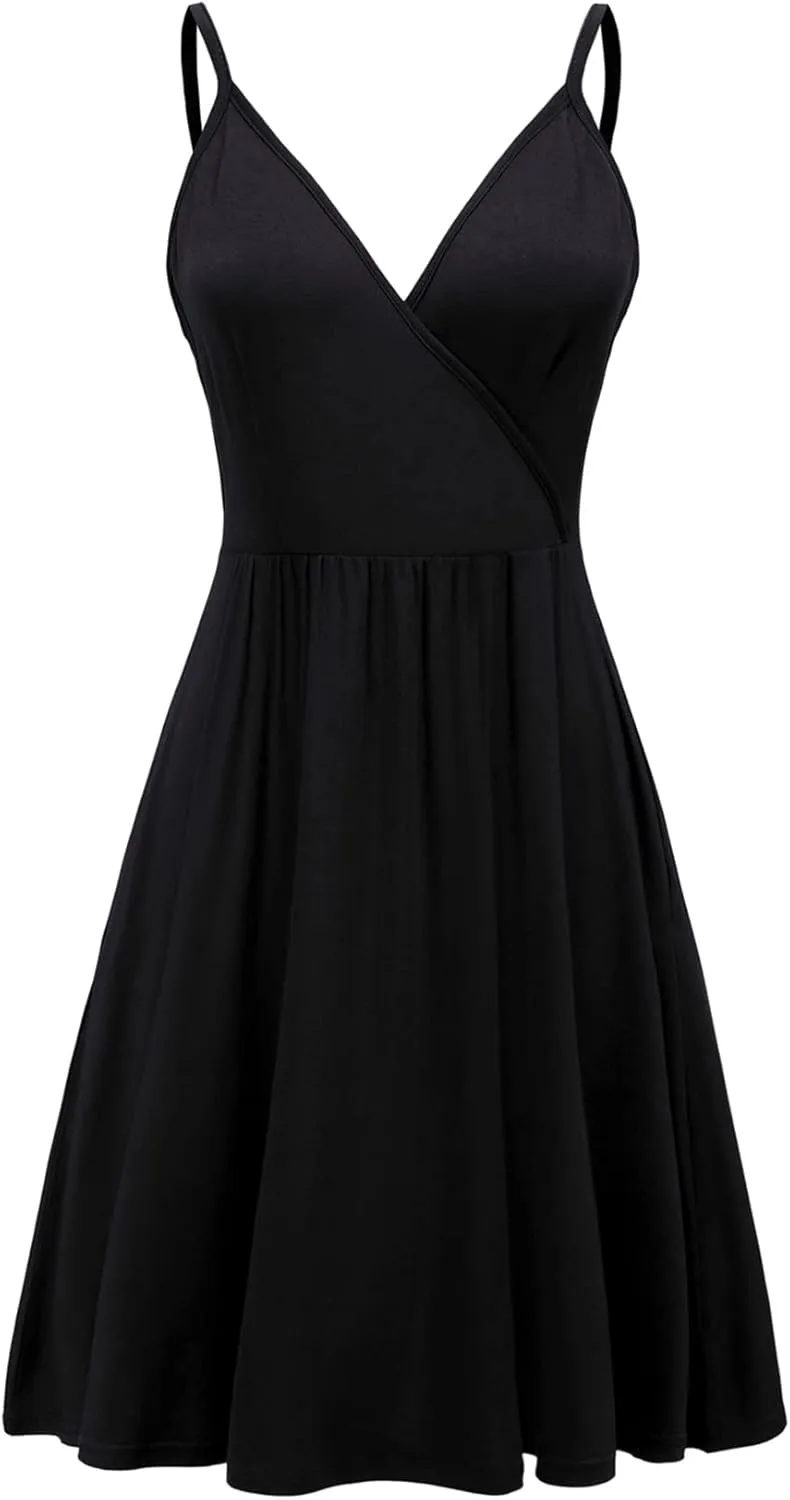 WEACZZY Women's 2025 Summer Dresses V Neck Spaghetti Strap Sundress Casual Beach Flowy Mini Dress with Pockets