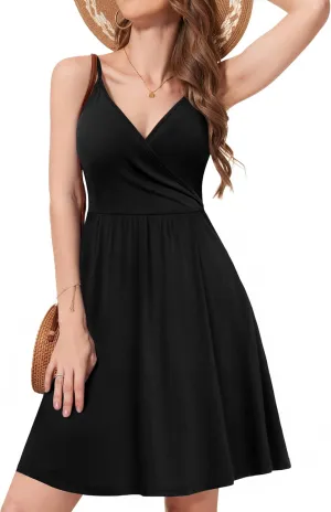 WEACZZY Women's 2025 Summer Dresses V Neck Spaghetti Strap Sundress Casual Beach Flowy Mini Dress with Pockets