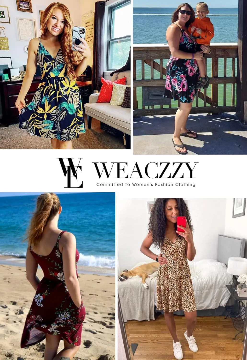 WEACZZY Women's 2025 Summer Dresses V Neck Spaghetti Strap Sundress Casual Beach Flowy Mini Dress with Pockets