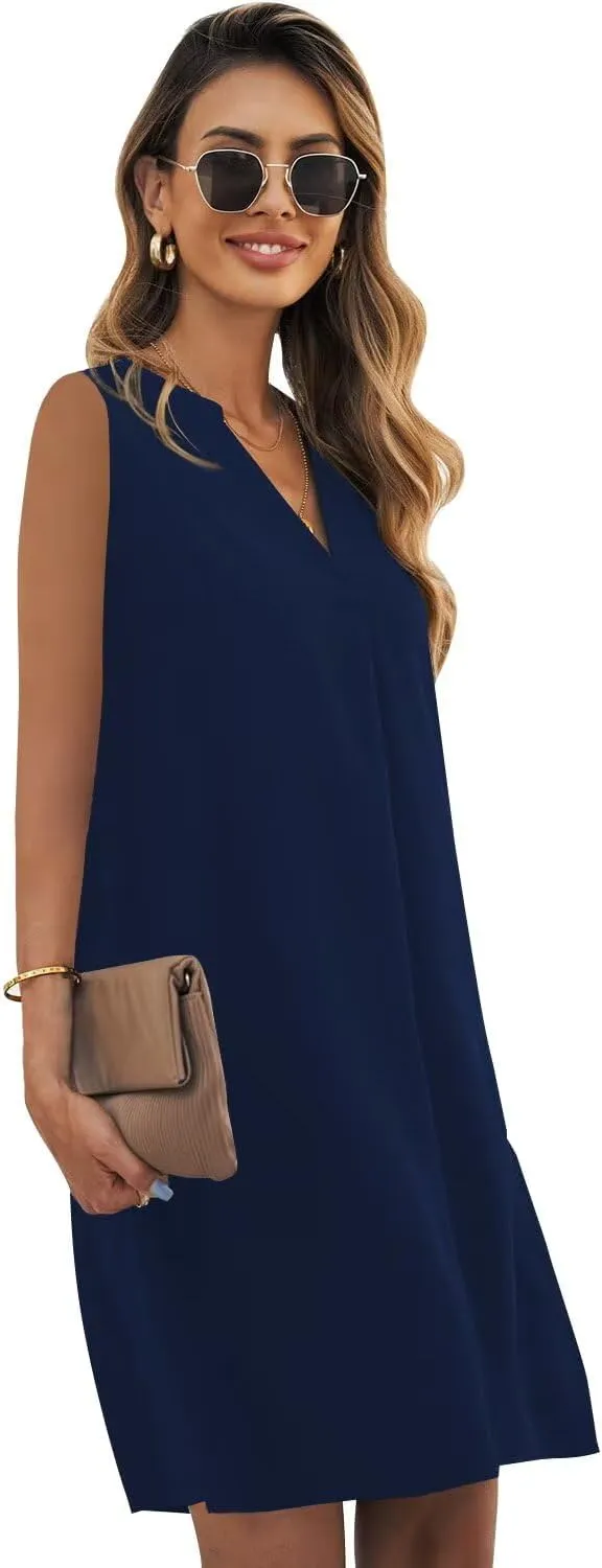 Wkior Summer Dresses for Women 2025 V Neck Sleeveless Casual Shirt Dress Shift DressesS-2XL