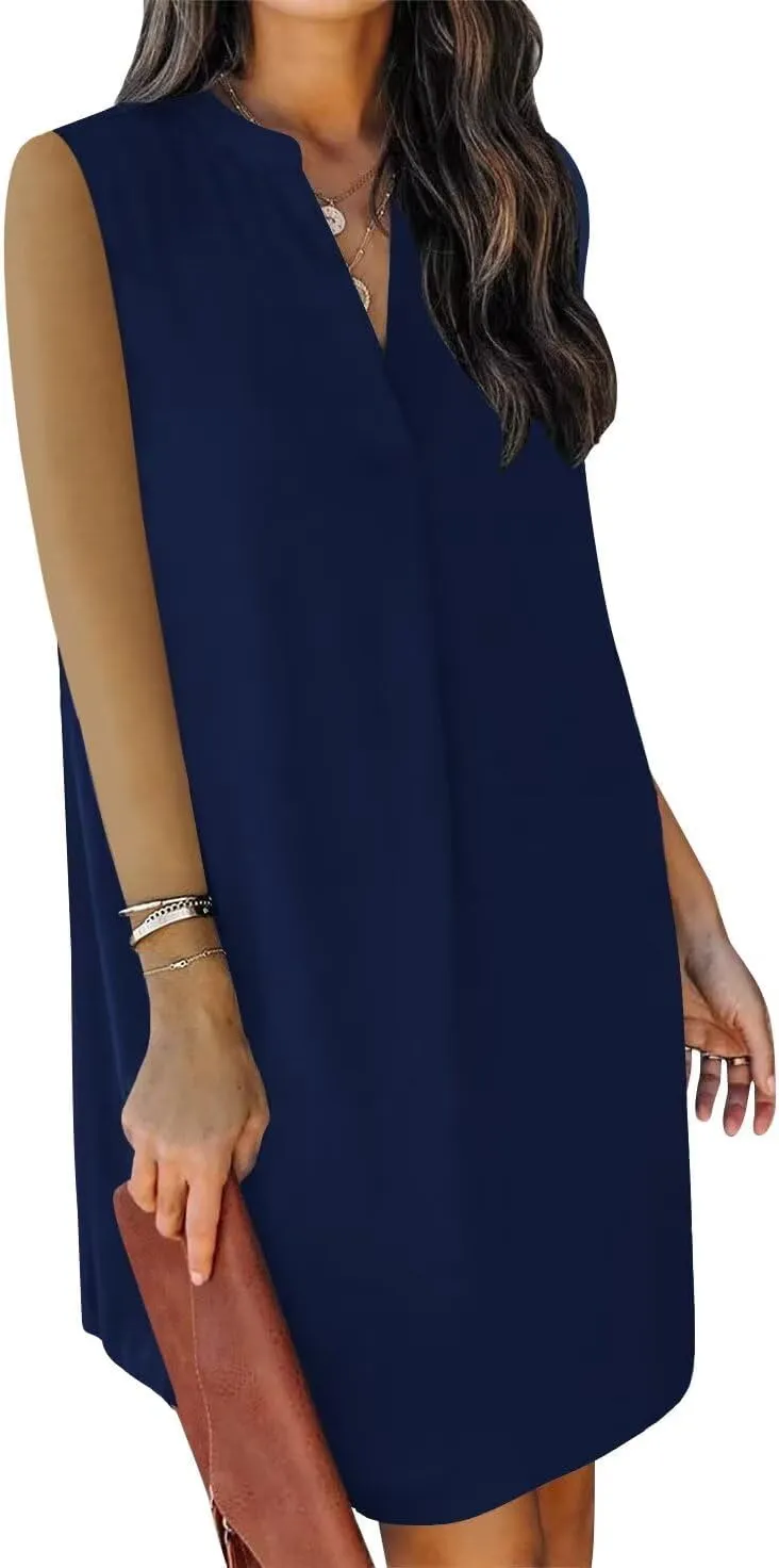 Wkior Summer Dresses for Women 2025 V Neck Sleeveless Casual Shirt Dress Shift DressesS-2XL