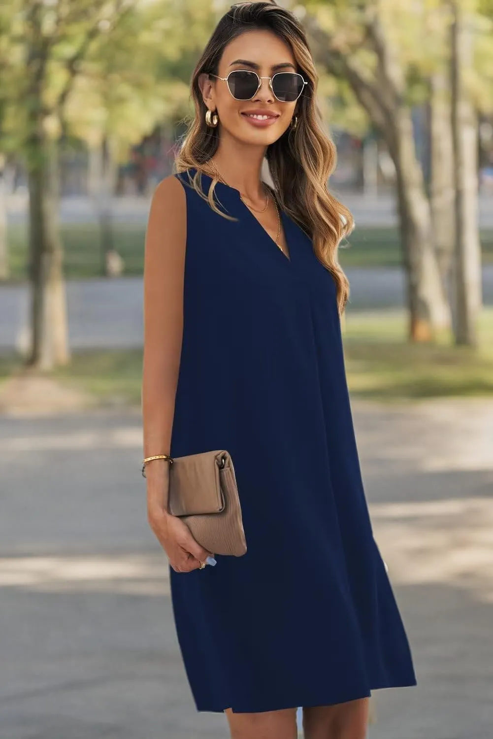 Wkior Summer Dresses for Women 2025 V Neck Sleeveless Casual Shirt Dress Shift DressesS-2XL