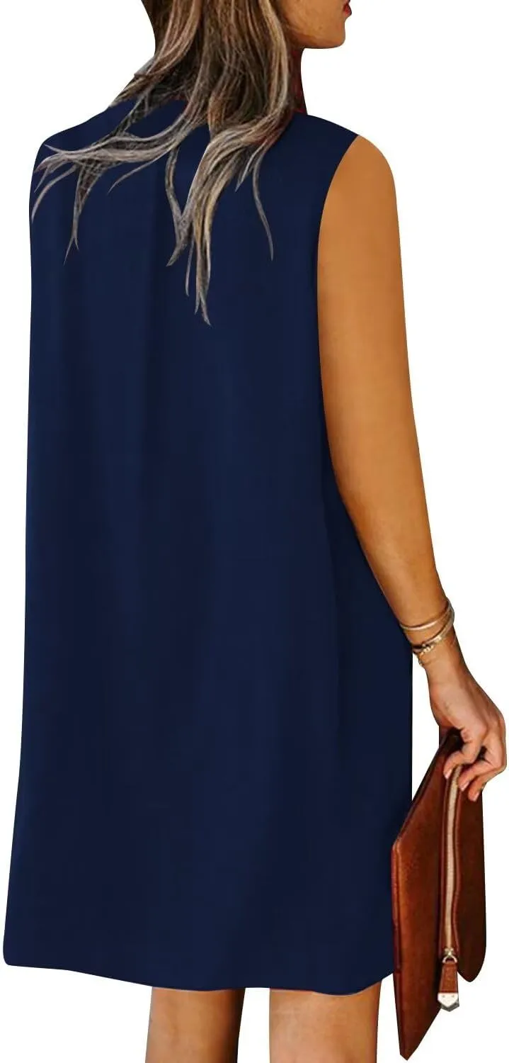 Wkior Summer Dresses for Women 2025 V Neck Sleeveless Casual Shirt Dress Shift DressesS-2XL