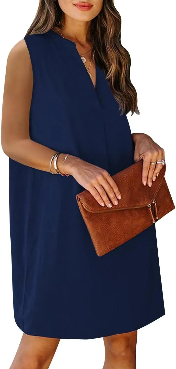 Wkior Summer Dresses for Women 2025 V Neck Sleeveless Casual Shirt Dress Shift DressesS-2XL