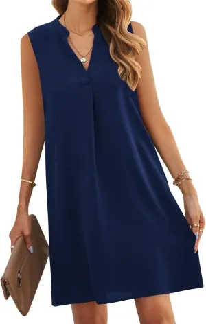 Wkior Summer Dresses for Women 2025 V Neck Sleeveless Casual Shirt Dress Shift DressesS-2XL