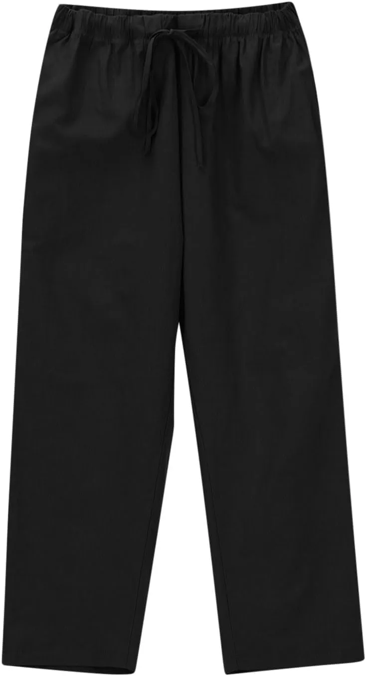 Women Linen Pants Summer 2025 Drawstring Elastic Waist Soft Comfy Cropped Pants Solid Color Wide Leg Palazzo Trousers