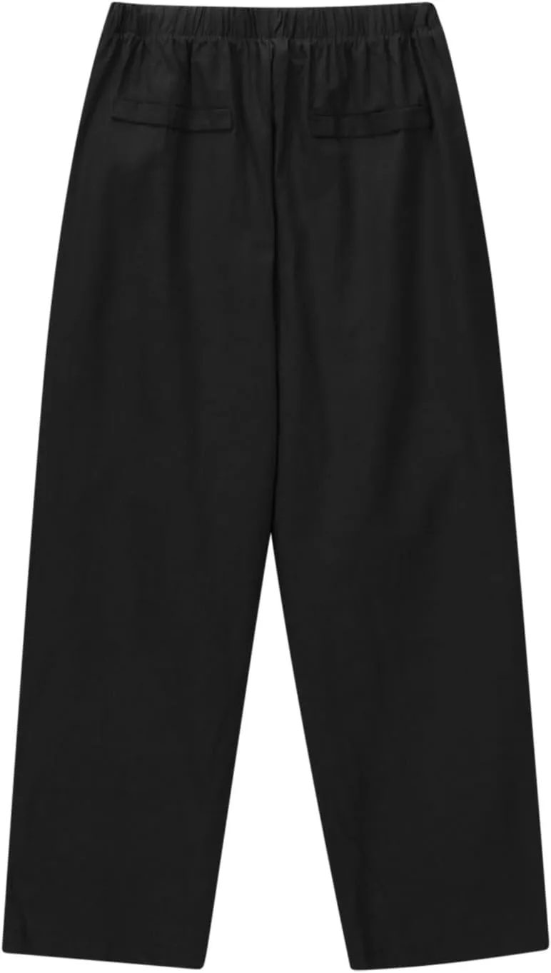 Women Linen Pants Summer 2025 Drawstring Elastic Waist Soft Comfy Cropped Pants Solid Color Wide Leg Palazzo Trousers