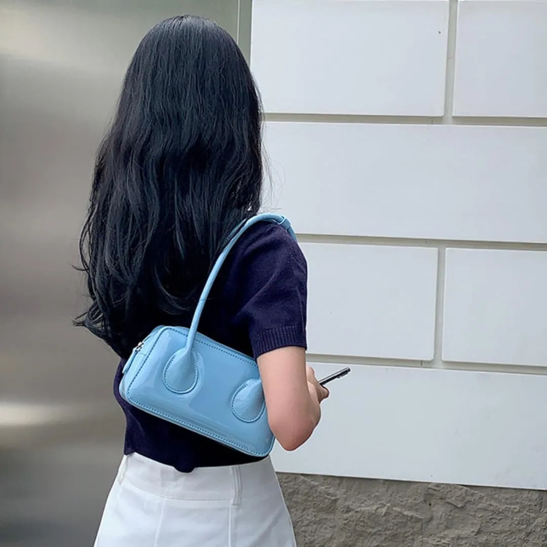 Women Patent Leather Shoulder Bag Top Handle Bag Cute Versatile Satchel Handbag Purses Aesthetic Underarm Bag