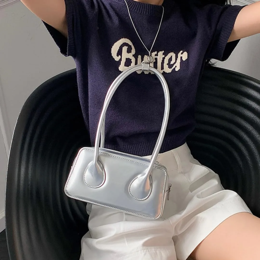 Women Patent Leather Shoulder Bag Top Handle Bag Cute Versatile Satchel Handbag Purses Aesthetic Underarm Bag