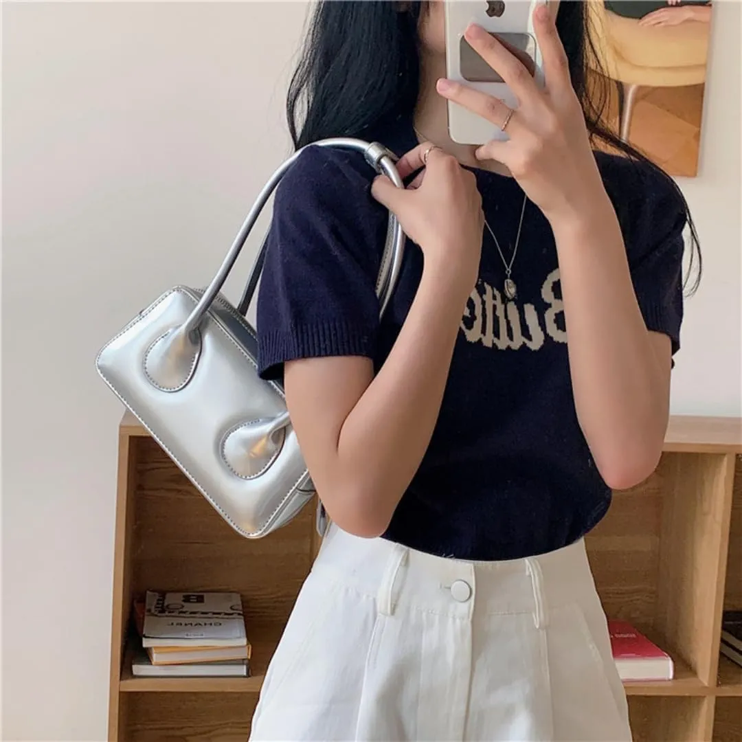 Women Patent Leather Shoulder Bag Top Handle Bag Cute Versatile Satchel Handbag Purses Aesthetic Underarm Bag