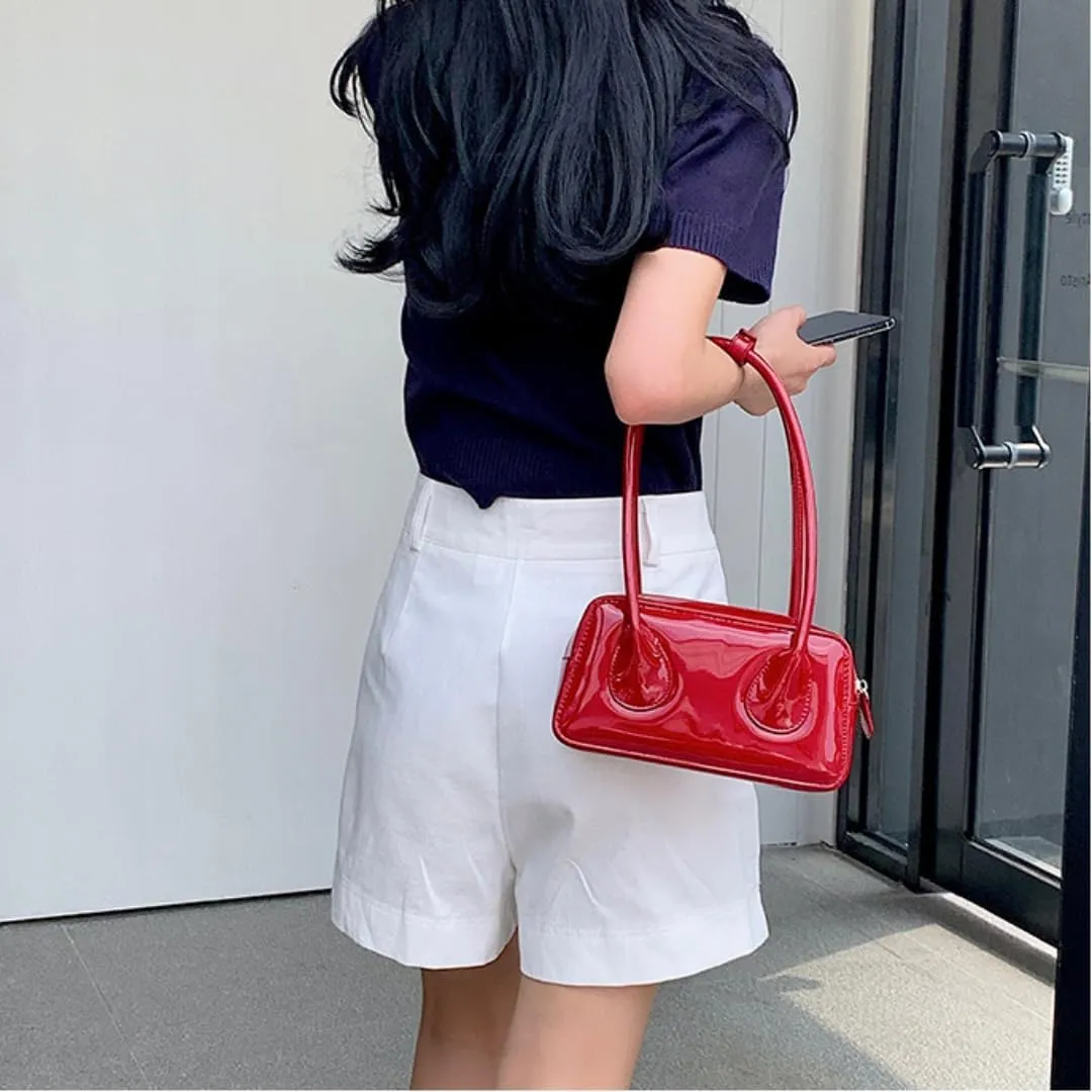 Women Patent Leather Shoulder Bag Top Handle Bag Cute Versatile Satchel Handbag Purses Aesthetic Underarm Bag