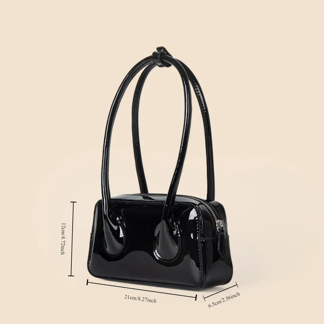 Women Patent Leather Shoulder Bag Top Handle Bag Cute Versatile Satchel Handbag Purses Aesthetic Underarm Bag