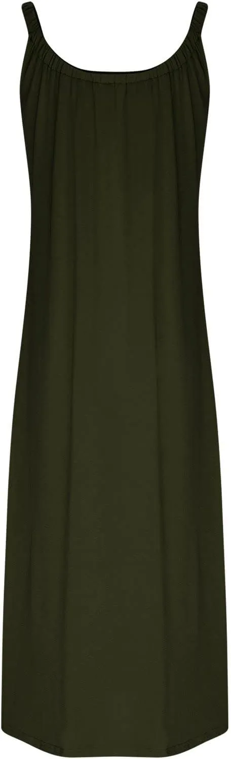 Women Pleated Crew Neck Maxi Dresses Sleeveless Beach Boho Summer Dress Loose Vacation Plus Size Sundress