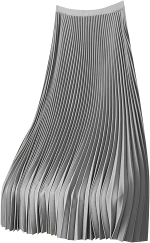 Women Pleated Long Skirt Satin Elastic High Waist Underdress Casual and Versatile Skirt Plus Size