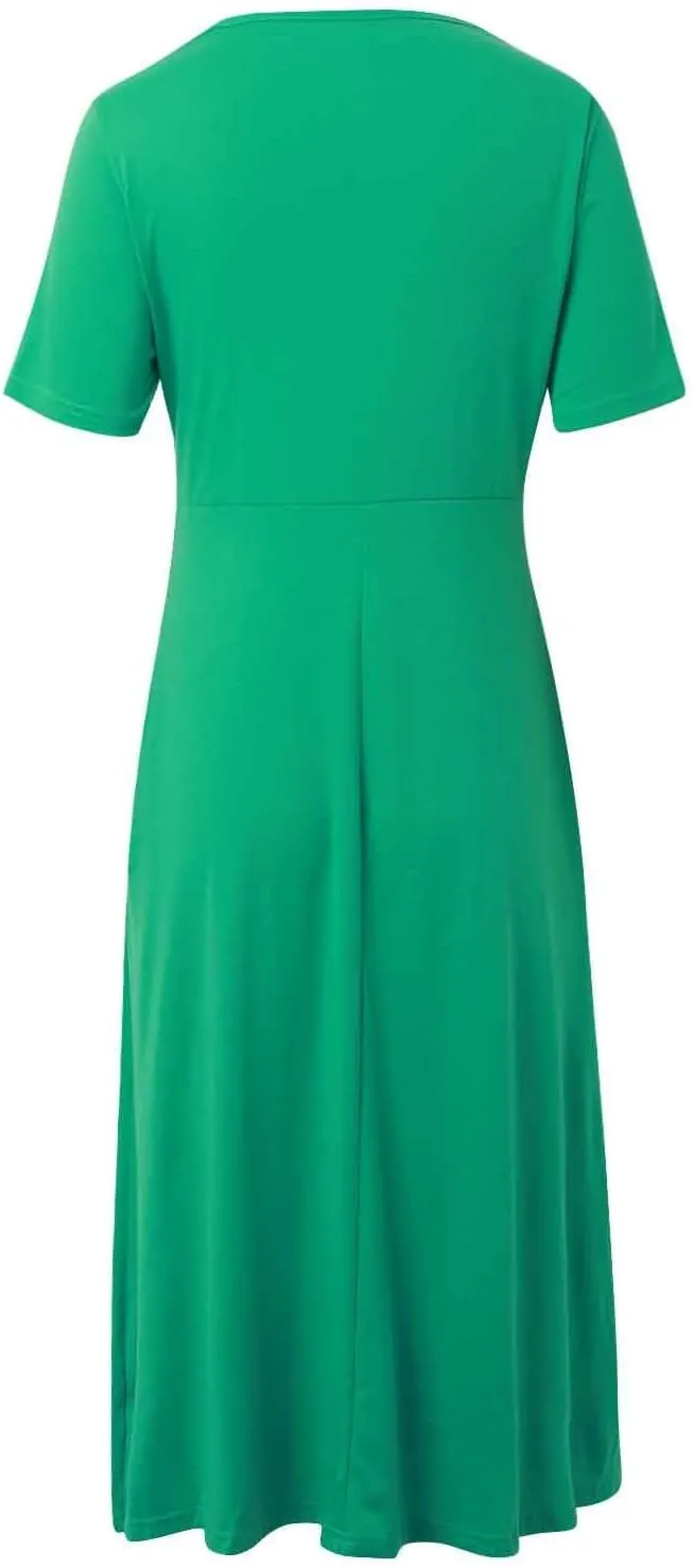 Women Summer Short Sleeve Midi Dress with Pockets Casual Aline Flowy Tshirt Dress Floral Vocation Beach Sundress
