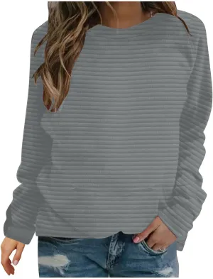 Women Sweatshirts Trendy Comfy Baggy Raglan Sleeve Crew Neck Blouses Shirts Solid Color Loose Fitting Lounge Tops