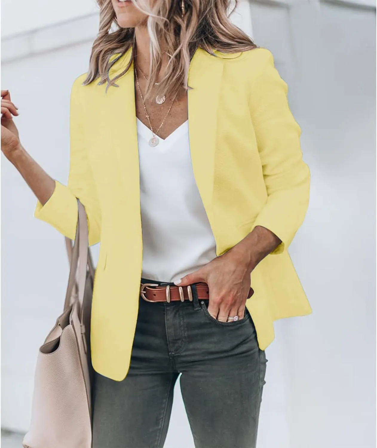 Womens Blazers Casual One Button Blazer Dressy Suit Jackets Long Sleeve Open Front Blazer with Pockets Fall Outfits