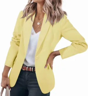 Womens Blazers Casual One Button Blazer Dressy Suit Jackets Long Sleeve Open Front Blazer with Pockets Fall Outfits