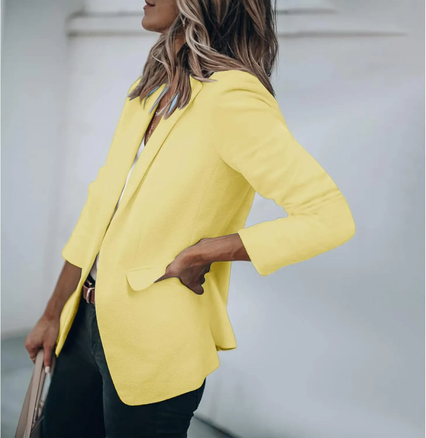 Womens Blazers Casual One Button Blazer Dressy Suit Jackets Long Sleeve Open Front Blazer with Pockets Fall Outfits