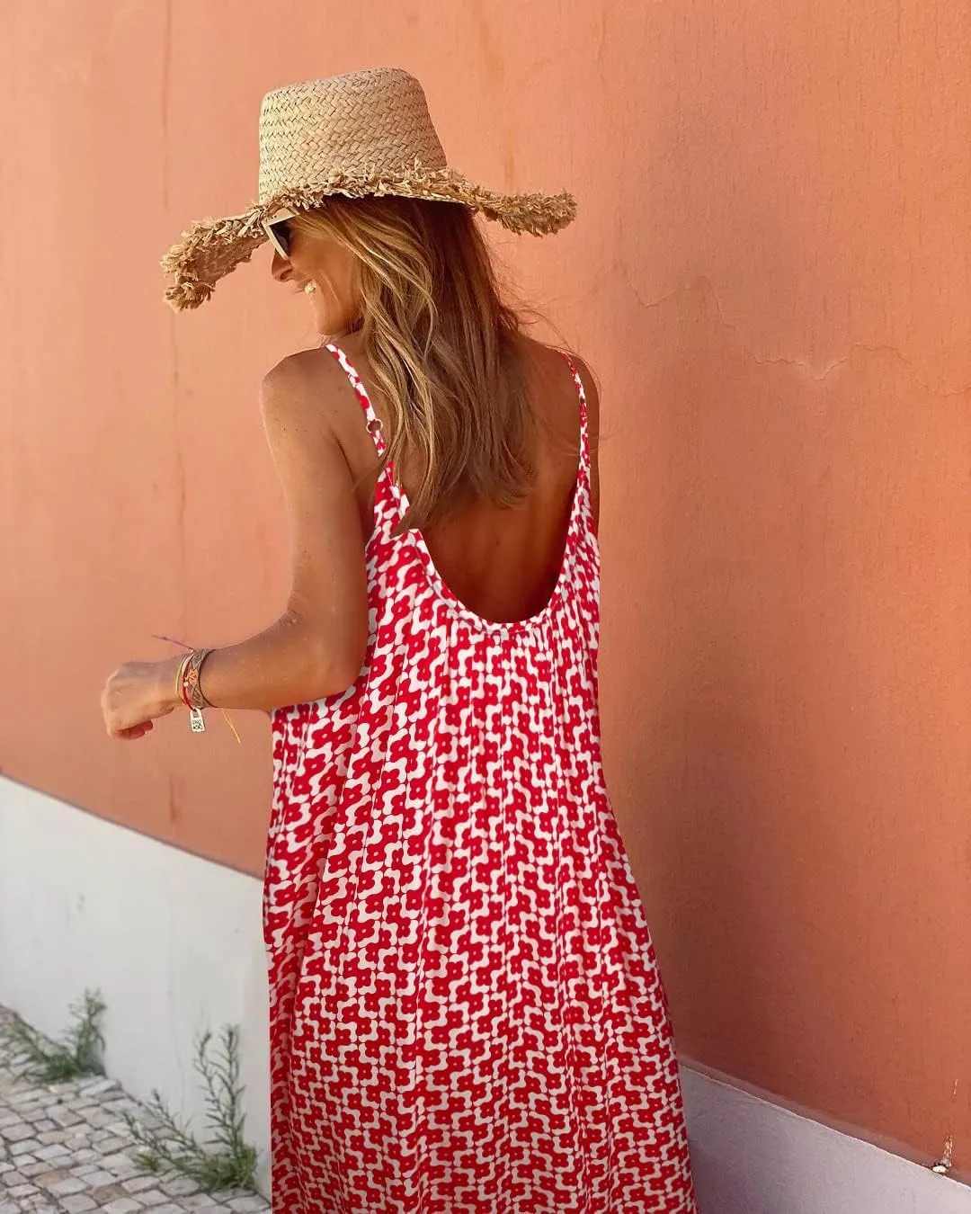 Womens Boho Floral Print Sleeveless Maxi Dress Casual Spaghetti Strap Ruffle Tiered Long Summer Beach Dresses